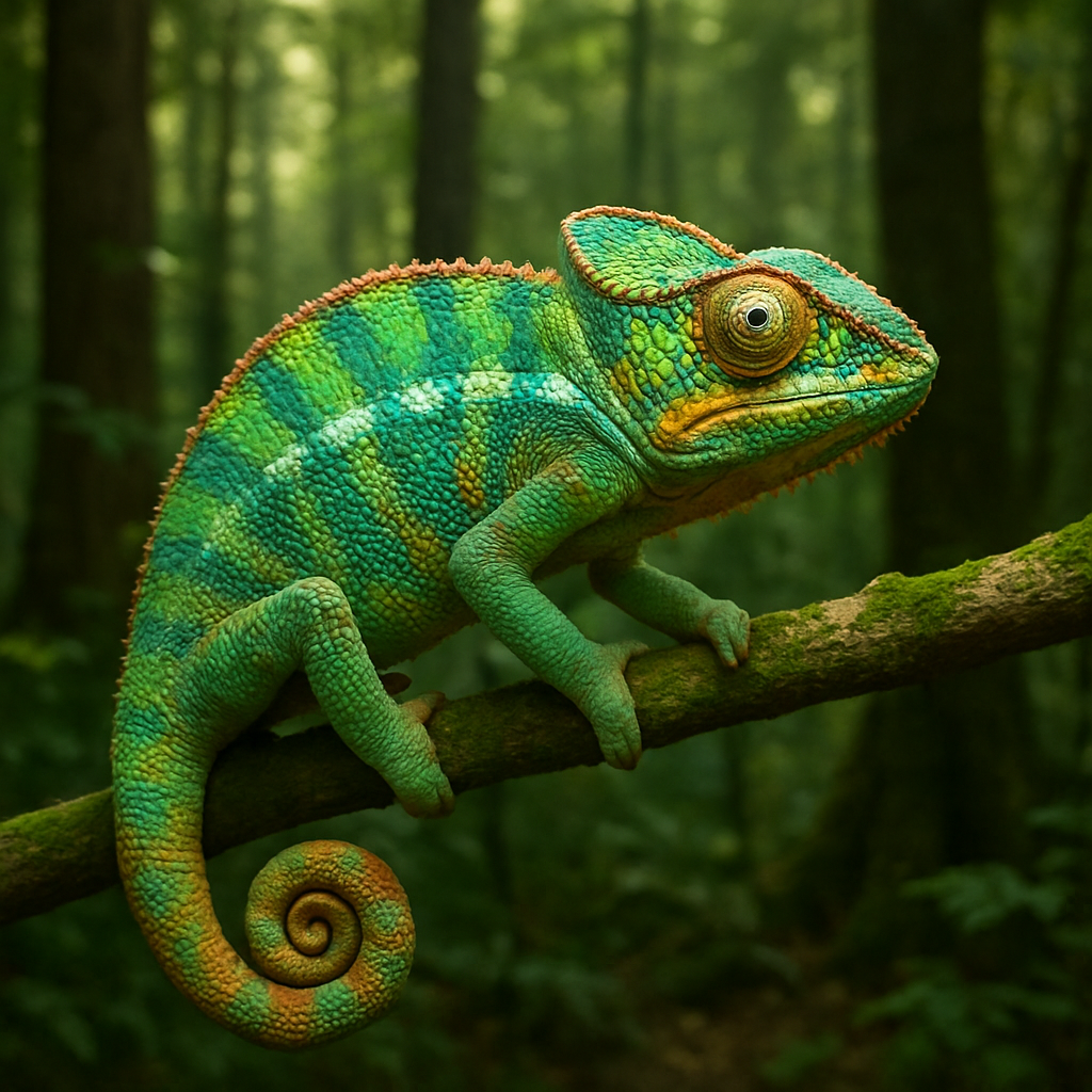 A chameleon in the woods.